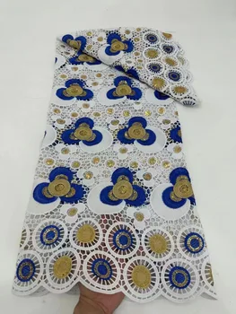 Африканская Гипюровая шнуровая ткань С блестками, Нигерийская Швейцарская кружевная ткань 2023, Высококачественная французская ткань для шитья 5 ярдов