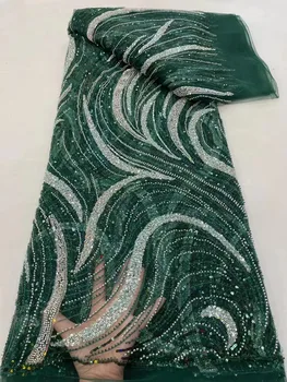 2022 Высококачественная африканская кружевная ткань с бисером, модное расшитое блестками французское сетчатое кружево для нигерийского вечернего платья