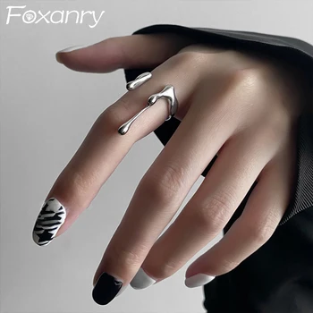 FOXANRY Минималистичные вечерние кольца серебристого цвета для женщин, модные креативные украшения неправильной геометрической формы ручной работы, подарки на день рождения