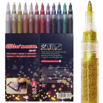12 Цветных маркеров с блестками, Акриловые маркеры с блестками, ручки с ультратонкой точкой 0,7 мм, ручки для рисования наскальными рисунками, поделки своими руками