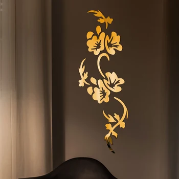 Цветы 3D Стерео Акриловая Зеркальная Наклейка На Стену Спальня Гостиная Крыльцо Декоративные Обои Украшение Дома